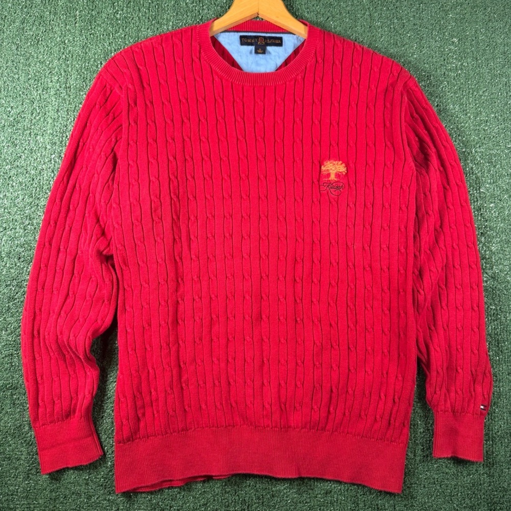 Tommy Hilfiger Sweater Mens M Red Good Cable Knit Golf Kiawah‎ Island Cotton